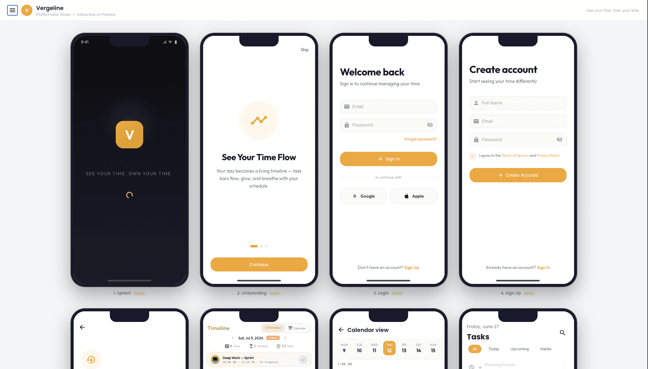 Vergeline mobile application UI Mockup